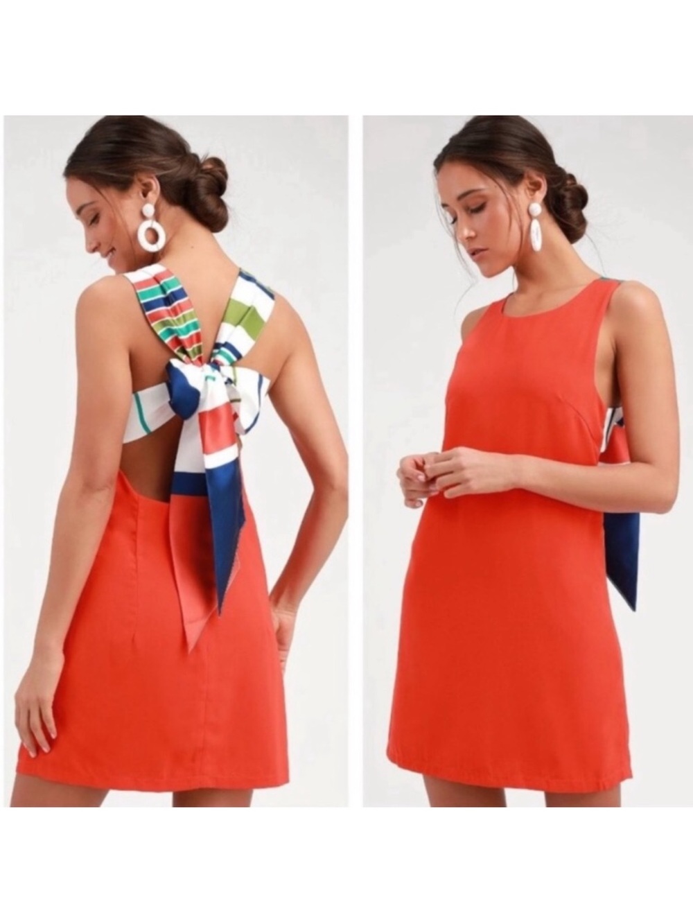 Lulu’s Joyful Red Orange Multi-Stripe Tie Back Dress Size Large NWT - Picture 2 of 6